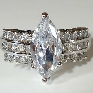 Size 9 Sterling Silver white sapphire marquisering